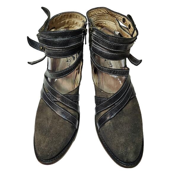 FreeBird By Steven Sz10? Distressed Suede straps Ankle Boots. One Flaw. See pics